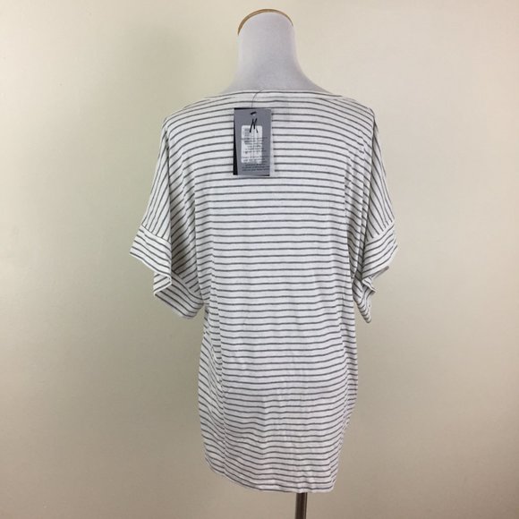 NWT GUESS by MARCIANO Short Sleeve Striped Silver Rhinestone J'ADORE Shirt Top - Picture 10 of 11